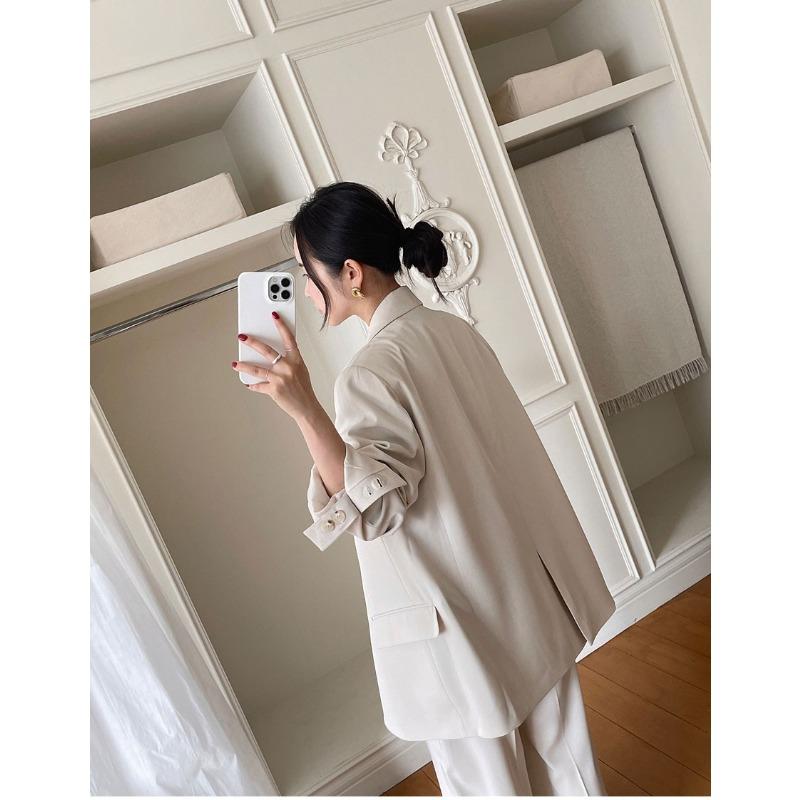 Женский костюм премиум-класса, британский стиль, весна-осень, брюки широкие, комплект из двух предметов, корейская минималистичная мода