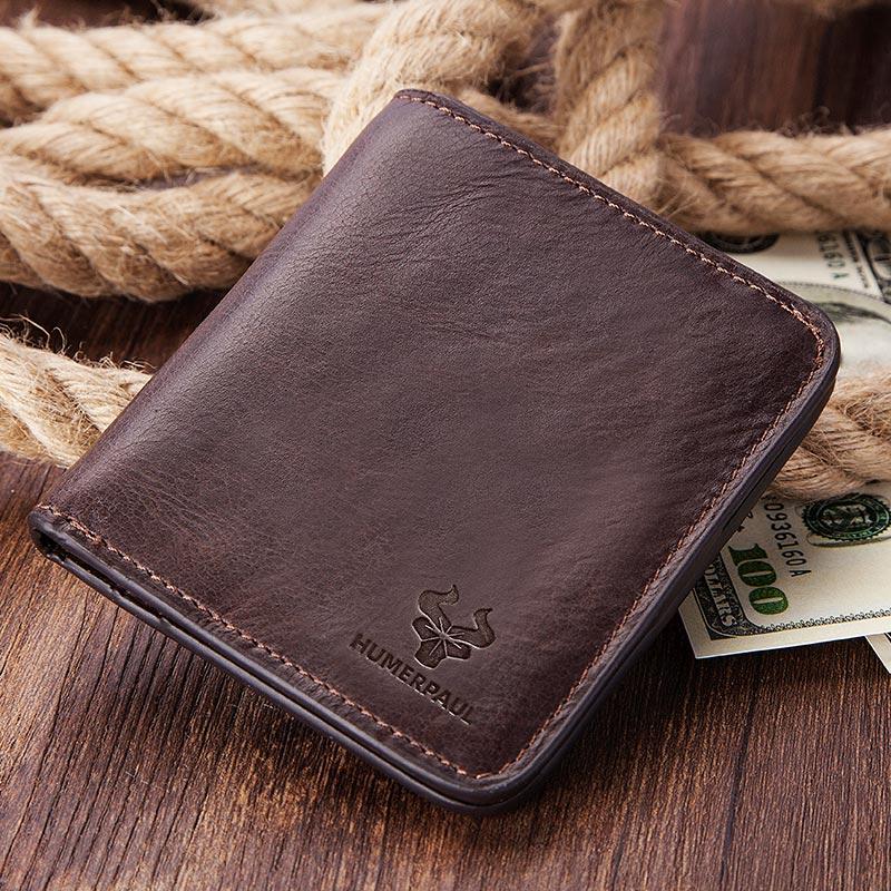 Humerpaul Тонкий кошелек из натуральной кожи коровы, мужской кошелек для монет, маленький мини-держатель для карт, простой портфолио, тонкий мужской кошелек Portomonee