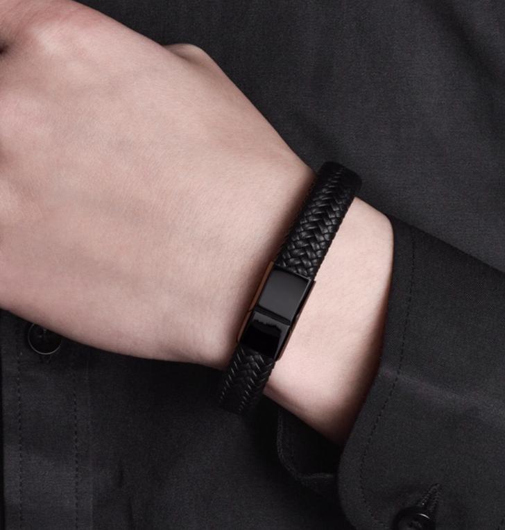 Men's leather bracelet black gift braided bracelet adjustable