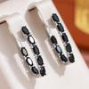 Двухслойные овальные серьги с черным цирконием и серебряным цветом, висячие серьги в готическом стиле, женские повседневные аксессуары