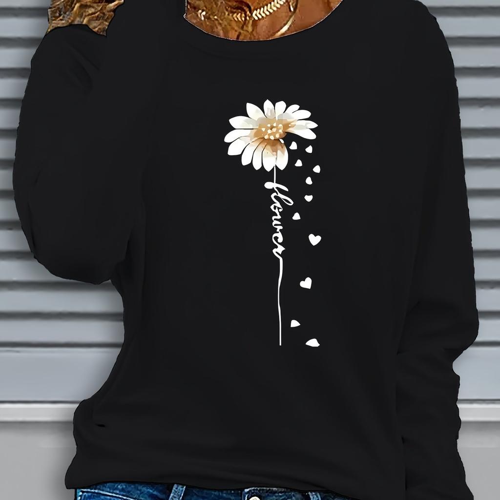 100% Pure Polyester Women's Spring and Autumn Loose Casual Fashion Paris Letter Graphic Printed Long Sleeved Round Neck T-Shirt