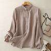 DIMANAF 2025 Большой размер Новая летняя блузка Льняная однотонная рубашка Женская свободная рубашка с длинным рукавом Повседневные топы футболки