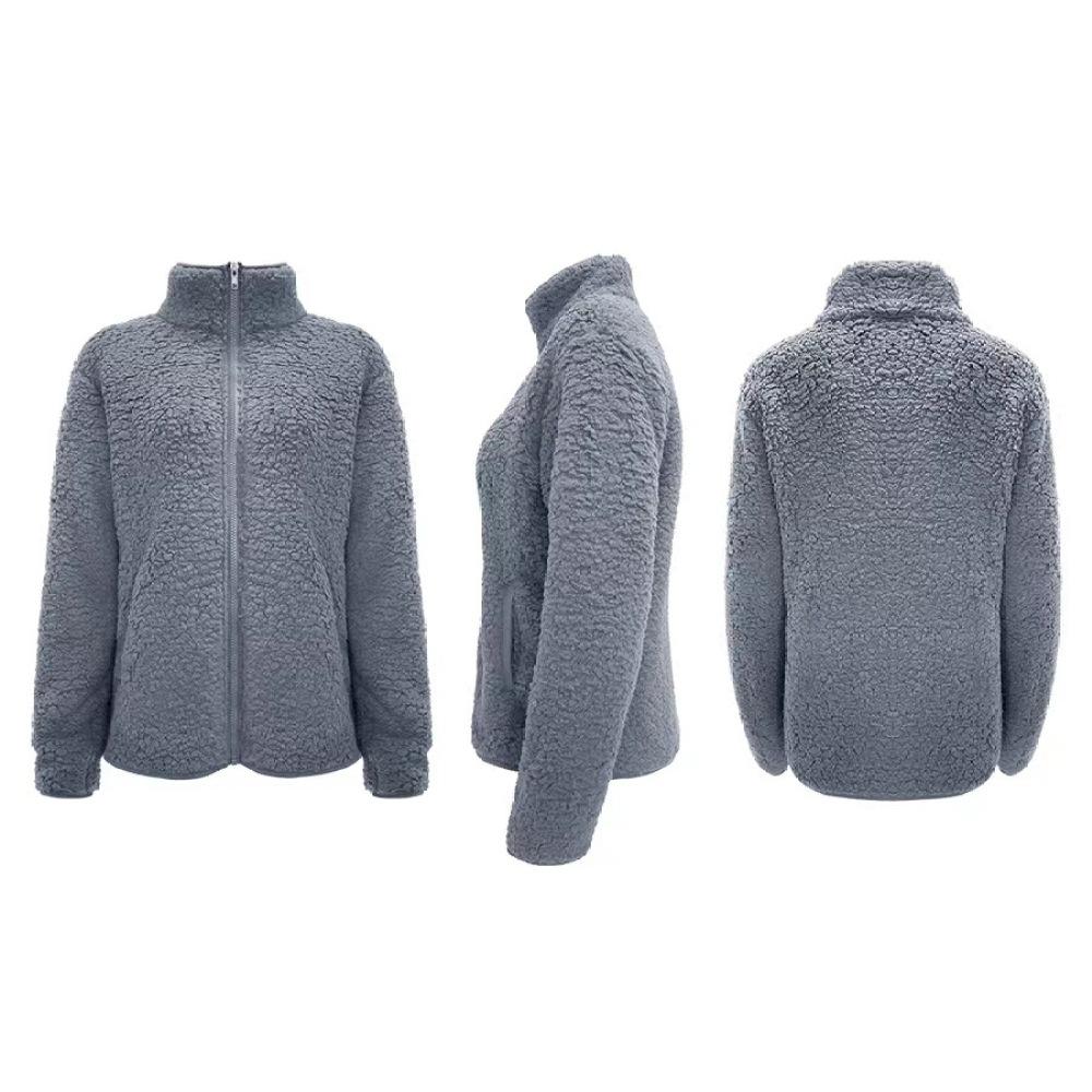 Женская однотонная повседневная плюшевая куртка с длинным рукавом и воротником-стойкой на молнии