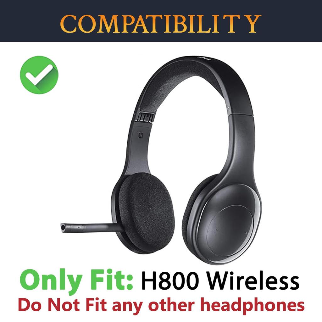 SOULWIT Replacement Ear Pads, Ear Cushions, Compatible with Logitech H800 Headset, Noise-Isolating Foam Earmuffs, Soft Protein Leather - Black