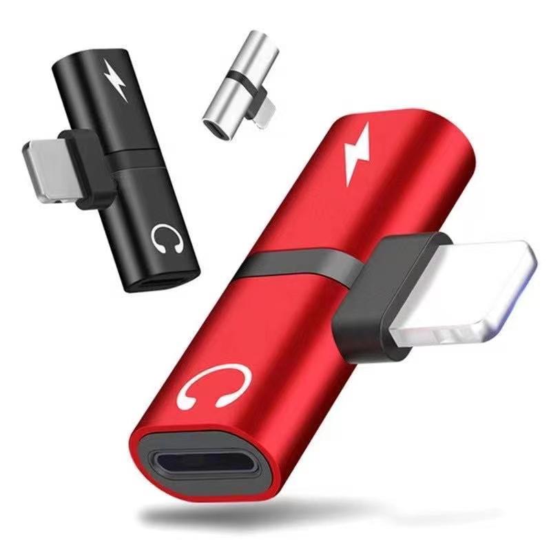 Аудио адаптер с двойной подсветкой для iPhone X XS 11 12 13 14 7 8 Jack для зарядки наушников Разветвитель 2 в 1 для IOS 13 14 15 16 17 18 конвертер