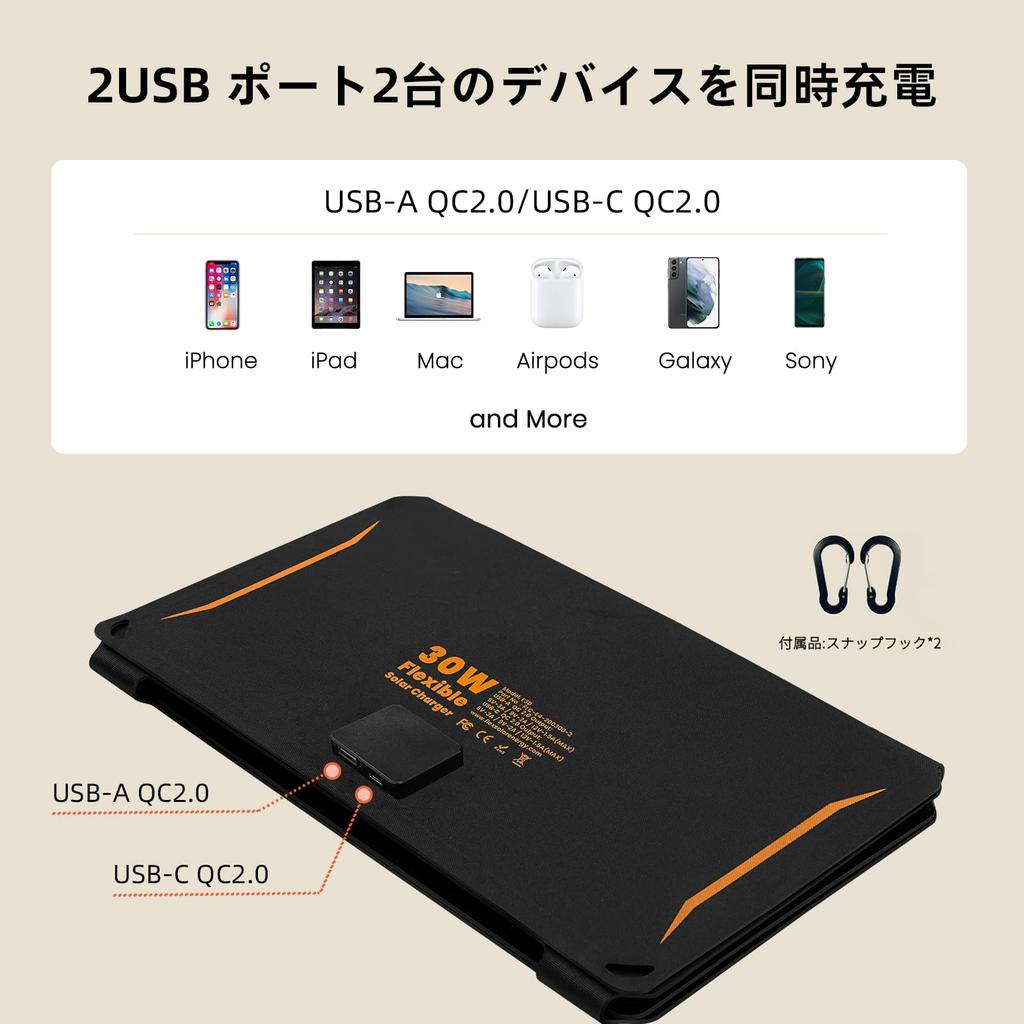 Солнечная панель FlexSolar 30 Вт, порт USB-A на Type-C, складная, компактное солнечное зарядное устройство, водонепроницаемость IP67, подходит для землетрясений, стихийных бедствий, использования на открытом воздухе, C