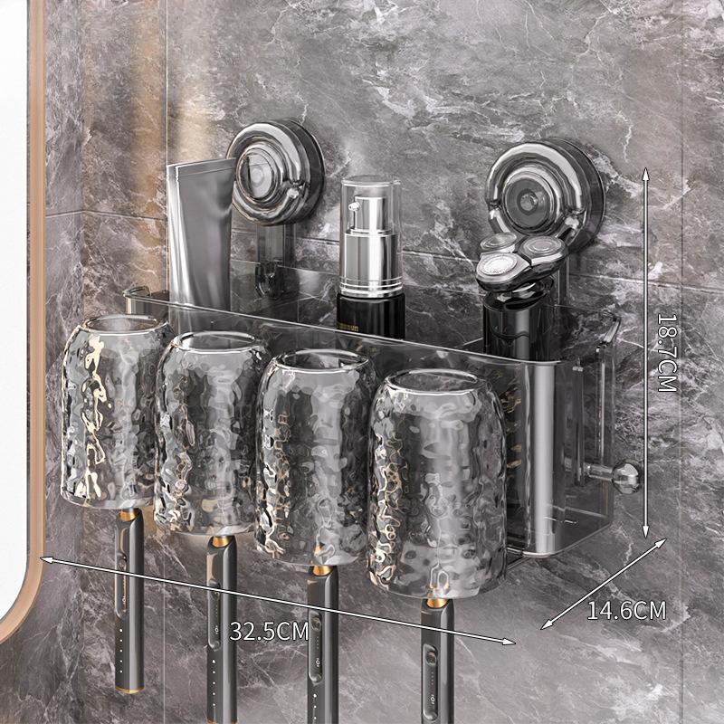 Присоска Стойка для хранения зубных щеток Ванная комната Без сверления Настенный Стакан для умывальника Зубная паста Стакан для полоскания рта Семейный набор
