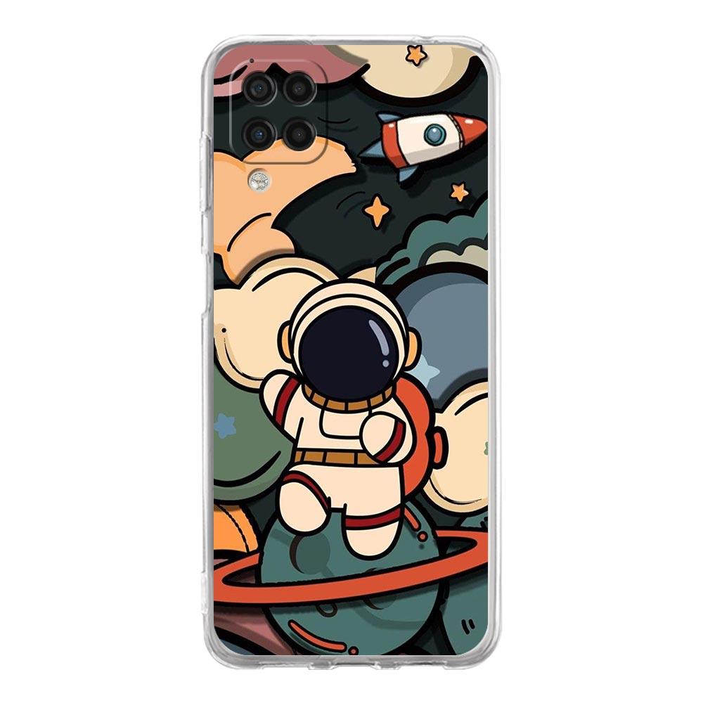 Прозрачный чехол для телефона Samsung Galaxy A13 A51 A71 A21S A12 A11 A31 A52 A41 A23 A53 A73 A32 5G A03S, чехол с милым мультяшным космонавтом