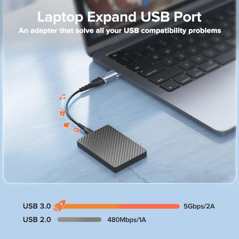 QOOVI Адаптер USB 3,0 к USB Type C OTG, преобразователь Thunderbolt 3 для ноутбука Pro, Samsung S21, Xiaomi, Huawei, разъем USB-C OTG