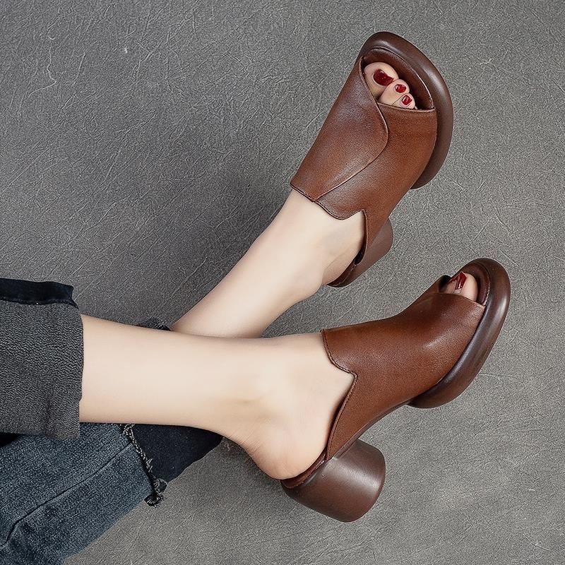 Женские тапочки с открытым носком, удобные женские сандалии на среднем каблуке, женская обувь