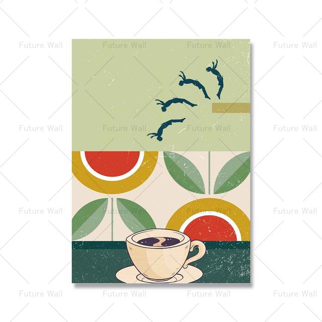 Винтажный Дайвинг Коктейль Кофе Интересный Абстрактное Настенное Искусство Холст Картина Плакат
