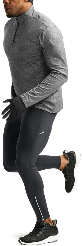 Tesla Men's Running Tights, Warm, Stretchy, Cycling Compression Wear, Fleece Material, Ankle Zippers, Back Pocket, Autumn/Winter, YUL80-CHC_3XL