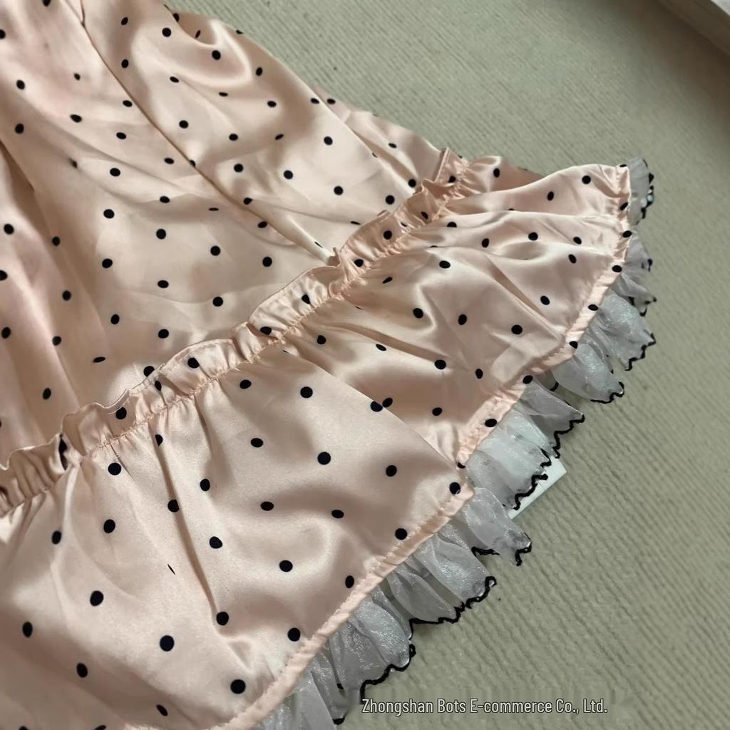 Сладкая облегающая футболка с коротким рукавом в горошек Y2K с французским бантом