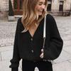 Women Spring Autumn Solid Knitted Cardigan Sweater 2025 New V-neck Long Sleeve Button Single Breasted Short Sweaters