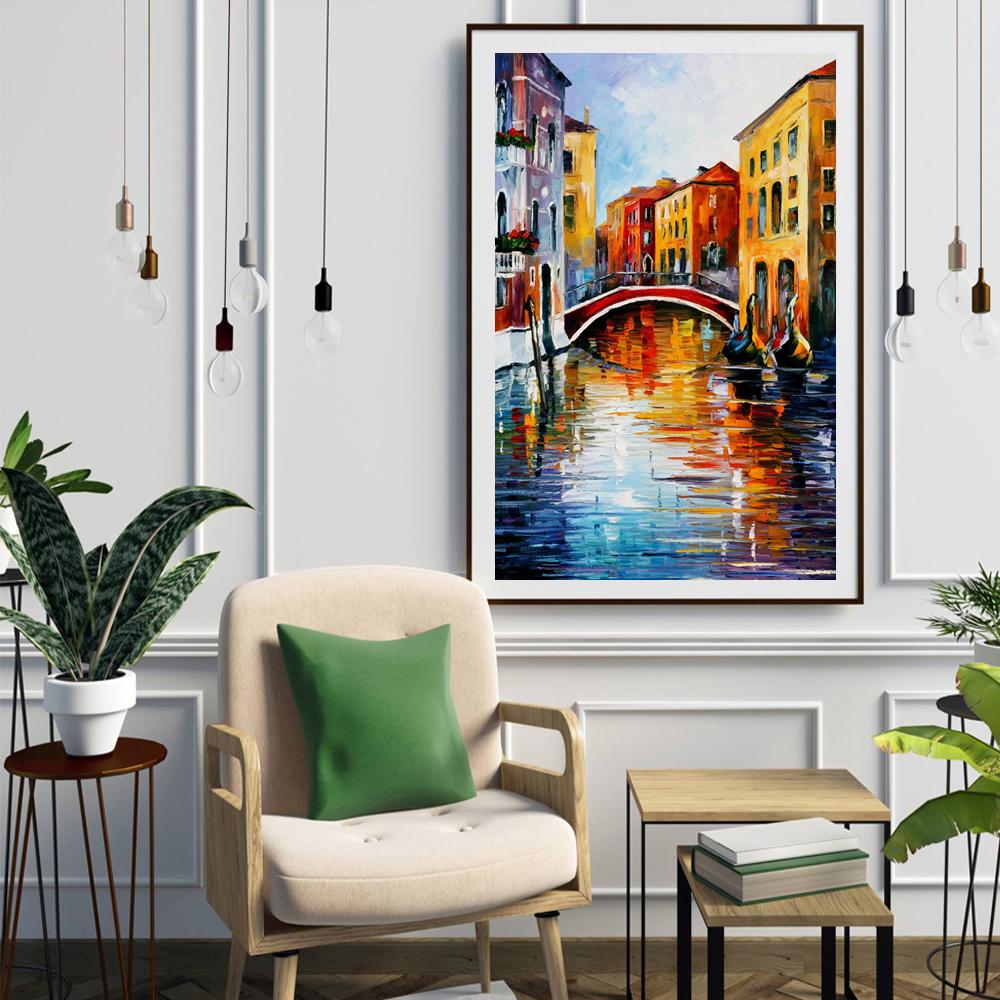 Nordic Landscape Oil Painting Water City Watercolor Art Canvas Painting Living Room Corridor Office Home Decoration Mural No Frame