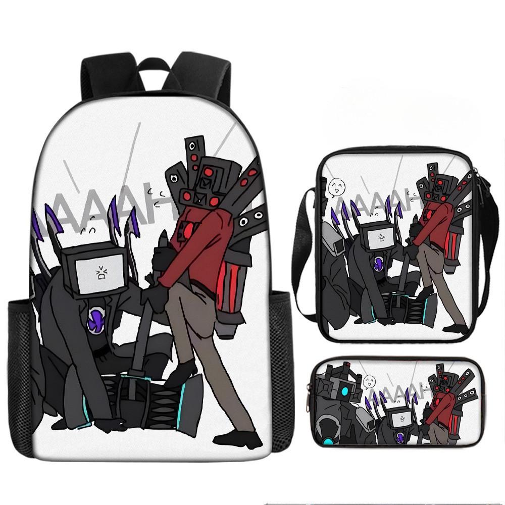 Cartoon Skibidi Toilet Printed Backpack Child Schoolbag Shoulder Bag Pencil Bag