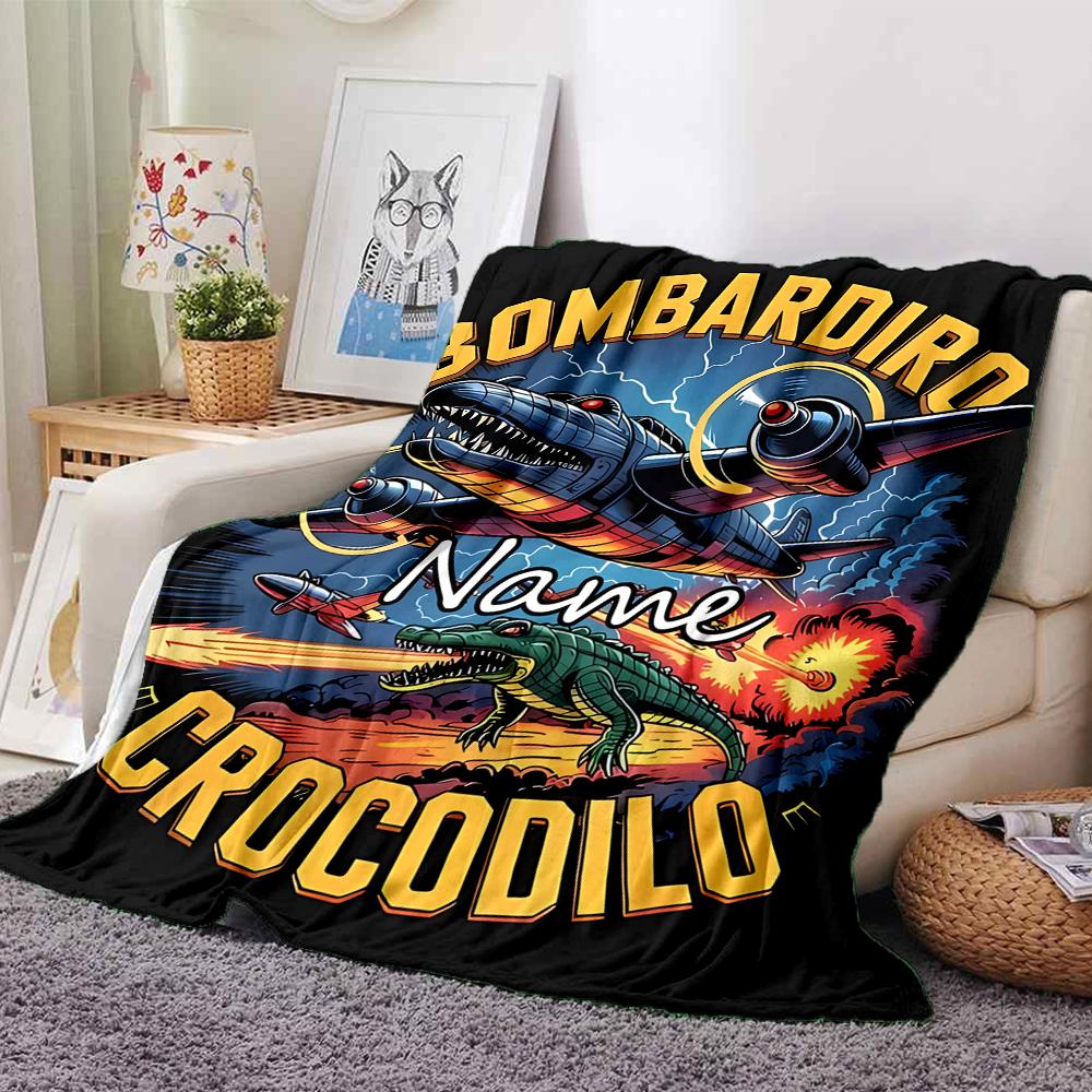 Customiz Name Personality Italian Brainrot animal Blanket Soft &Warm Sofa Office Bed Travel Lunch Break Blanket, Gift Suitable All Seasons