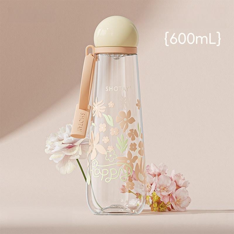 SHOTAY 400/600 мл Пластиковая кружка для воды с цветочным узором, Бутылка для воды с ситечком для чая, Герметичная, Кружка для заваривания чая, Портативная офисная кружка