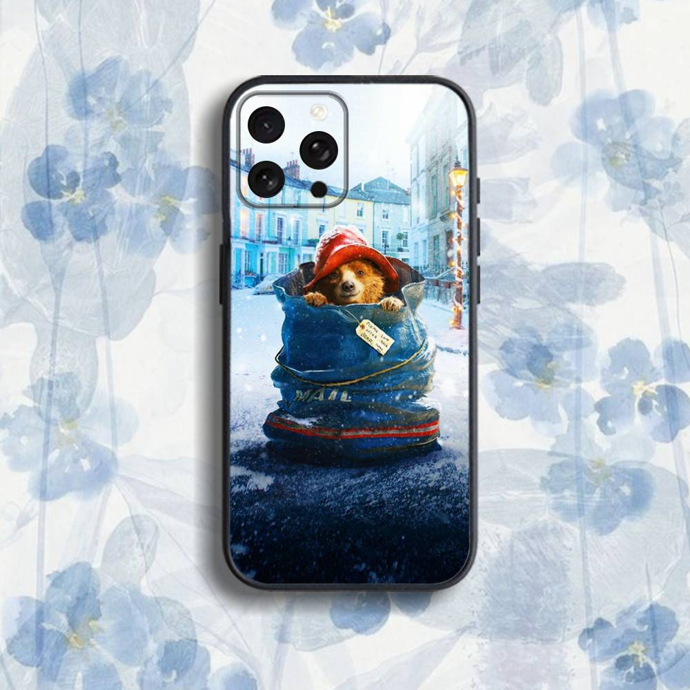 Милый Чехол для Телефона с Мишкой Паддингтоном B-Bear Для iPhone 17,16,15,14,13,12,Pro,Max,Plus,E,SE4,Air,Mini Черный Мягкий Короб