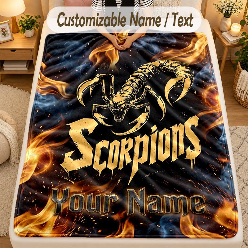 Flannel BlanketScorpions Custom Name Text Personalized Soft Warm Throw Blanket Home Decor Gift