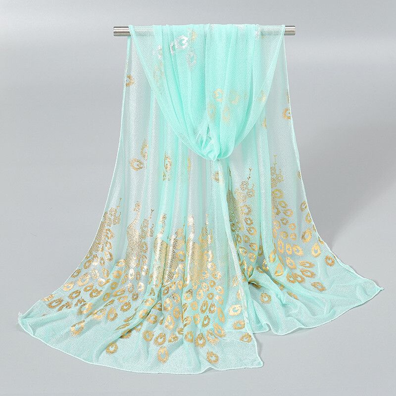 Ladies' Fashionable and Versatile Decorative Scarf with Peacock Foil and Gold Foil, Wrapped Scarf
