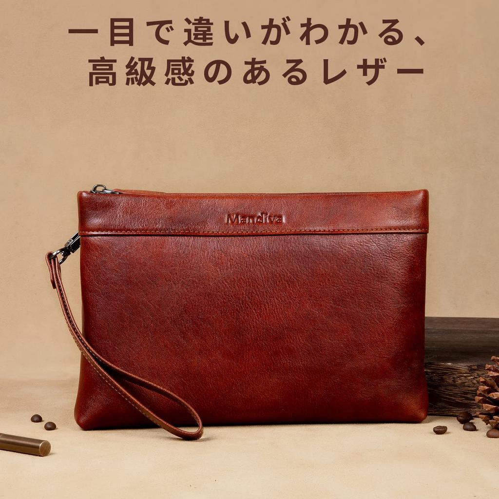 Clutch Second Genuine Leather Large Top Leather [Mandiva] Bag, Bag, Men's, Wedding, Handbag, Capacity, (Black 02)