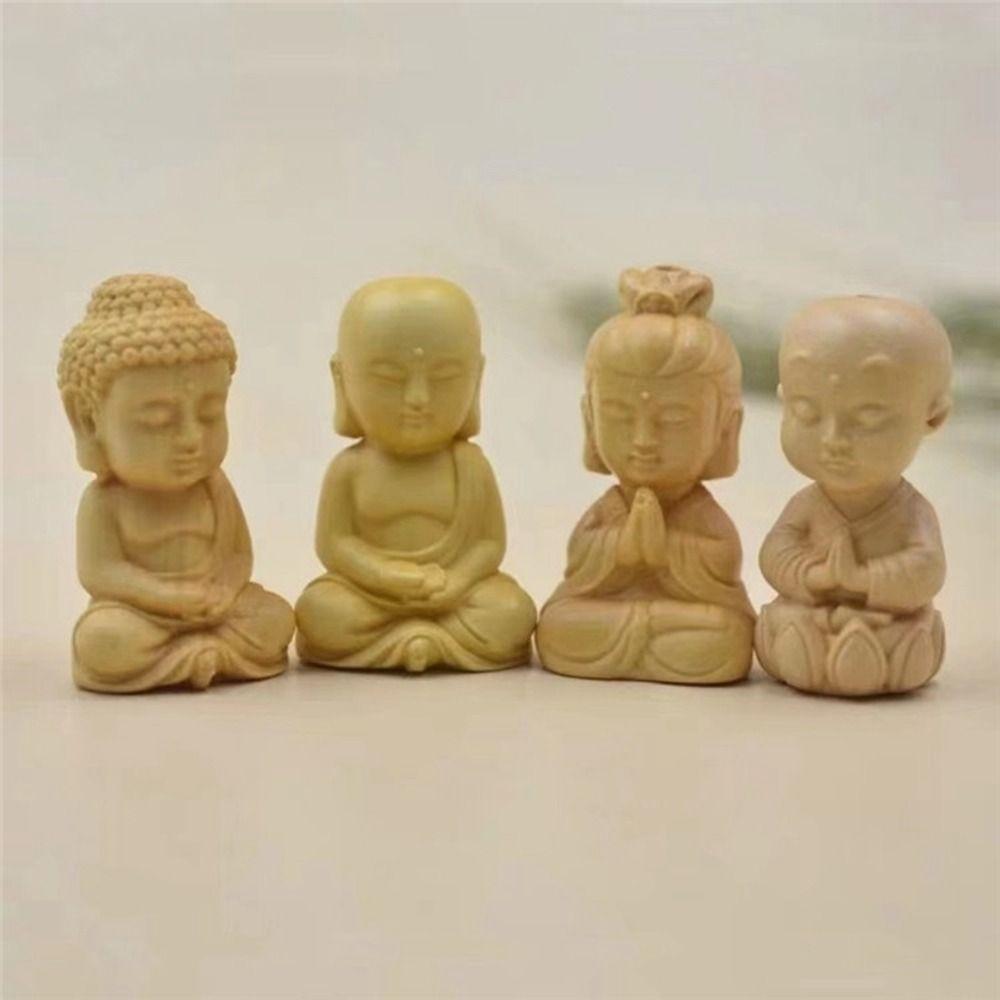 Use Multipurpose Baby Buddha Boxwood Carved DIY Home Decor Little Monk Figurines Car Ornament Key Chain Pendant Buddha Statue