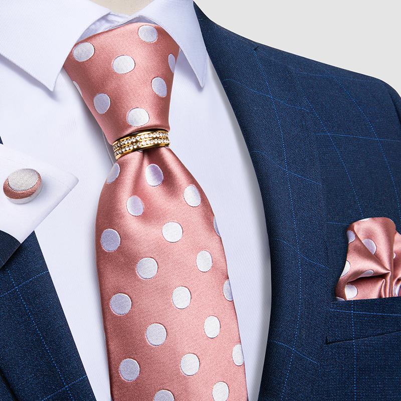 Шелковый свадебный галстук в горошек для мужчин, запонка, кольцо, подарок, мужской галстук, набор, модный бизнес