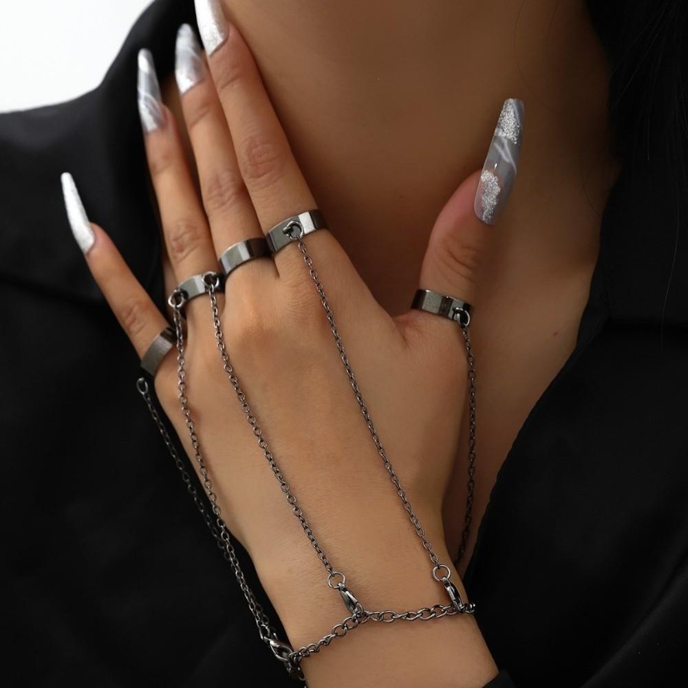 Detachable Punk Bracelet Ring Gothic Finger Chain Cool Design Open Chains Rings  Rave