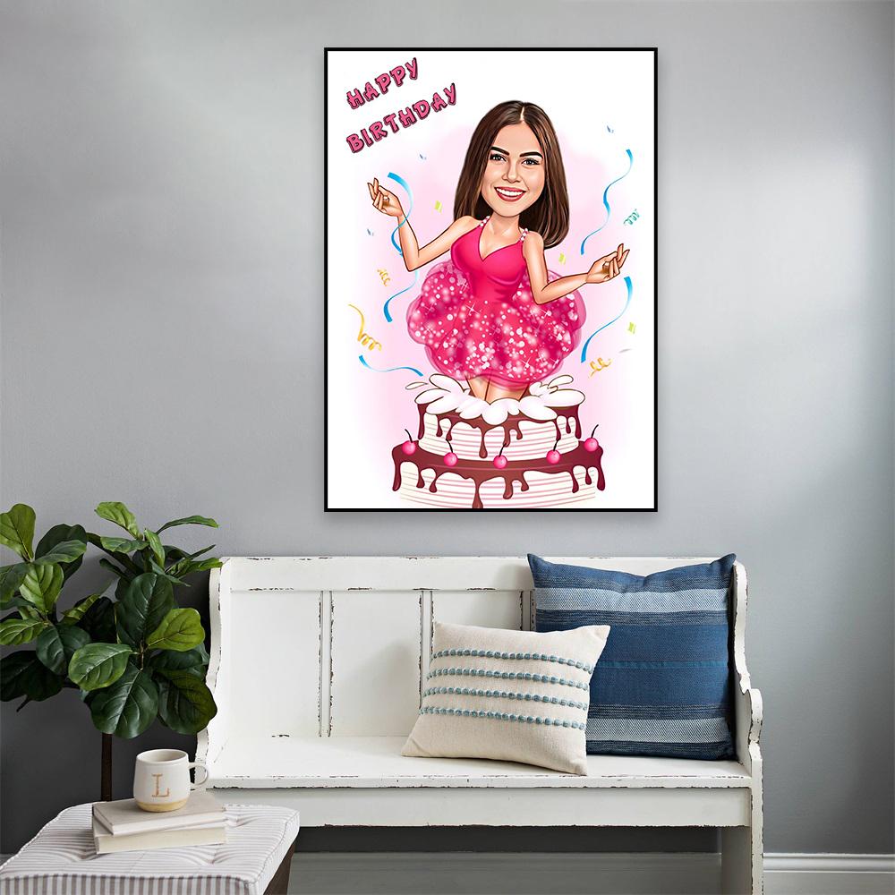 Personalized Birthday Cartoon Portrait Poster Lady Birthday Gift Prints Cartoon Portrait Girl Caricature From Photo