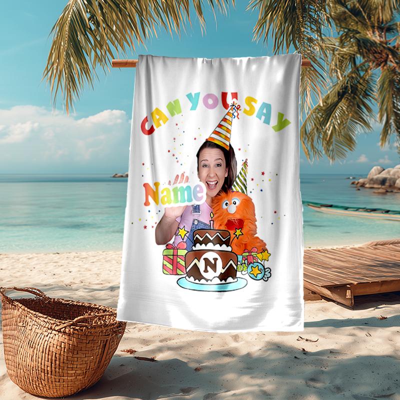 Custom Name Ultra-Soft Beach Towel with Ms. Rachel Theme,Ideal for Pool - Camping, Diving - Perfect Travel Essential, Vibrant Beach Towel.