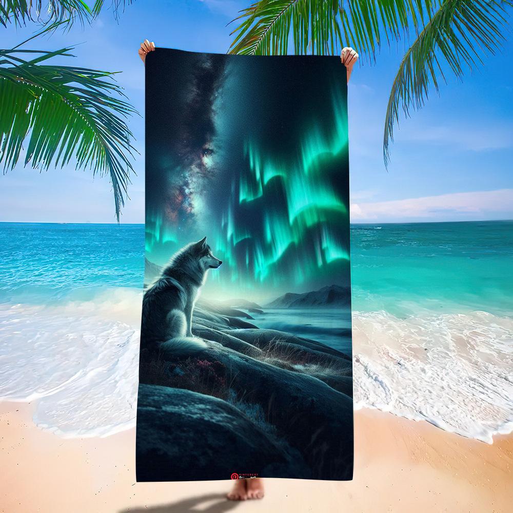 Wolf Beach Towel Class A European And American Microfiber Bath Towel Adult Men And Women Summer Printed Towel