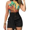 Casual Summer Beach Women Solid Color Belted Buttons High Waist Shorts Hot Pants
