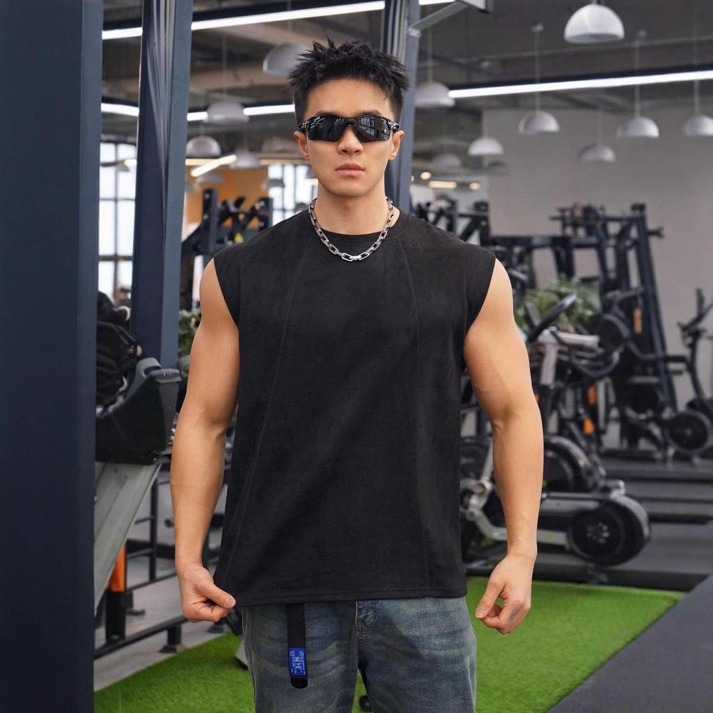 Мужская майка без рукавов из тяжелого хлопка с широкими плечами от American Fitness Brothers для летнего бега и повседневных занятий спортом