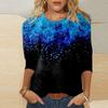 Casual Raglan Tee Women's 3/4 Sleeved Sequin Printed Round Neck Top T Shirt Lady Long T Shirt