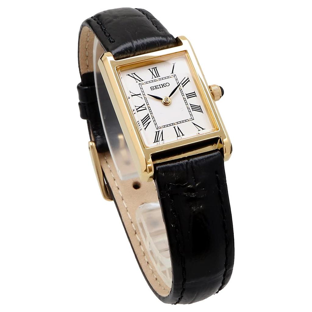 Seiko Watch Square Design Quartz SWR054 White Dial X Black Leather Band [Seiko] Women's [Item]