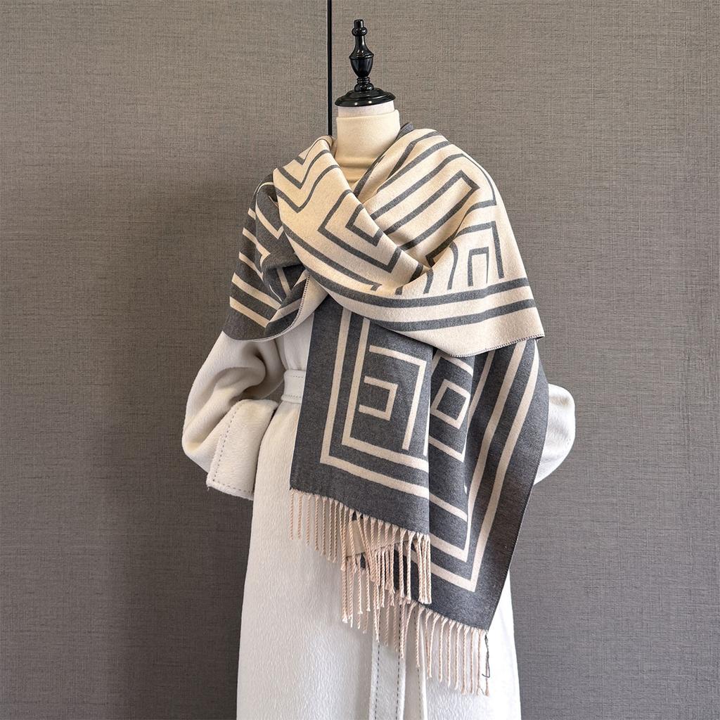 Роскошный высококачественный шарф из имитации кашемира женский толстый теплый ветрозащитный платок зимний элегантный двусторонний принт обертывание