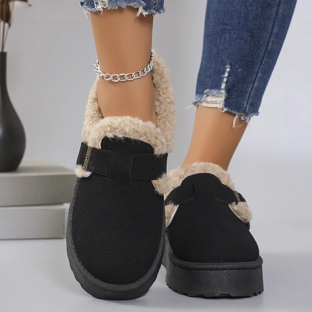 Новые зимние женские туфли Boken Shoes Plush Retro Bean Shoes Cotton Flat Sole Slippers Platform Women Boots Chaussure