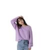Natural Beauty Basic Ribbon Knit Purple Women's One-Shoulder Sweater,