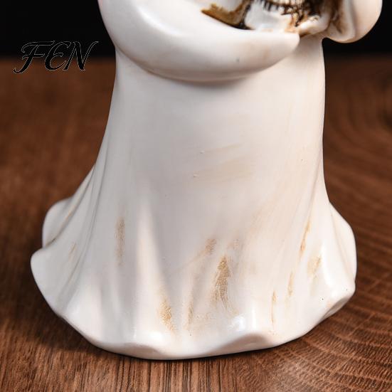 Mysterious Desk Ornament Halloween Ghost Figurine with Skull, Resin Statue for Tabletop Decor, Unique Party Supplies Retro Gothic Home Desktop Window