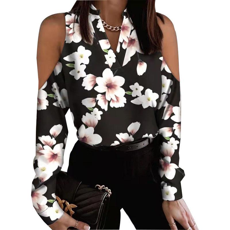GMXIA Long-sleeved Off-the-shoulder Long-sleeved Printed Shirt