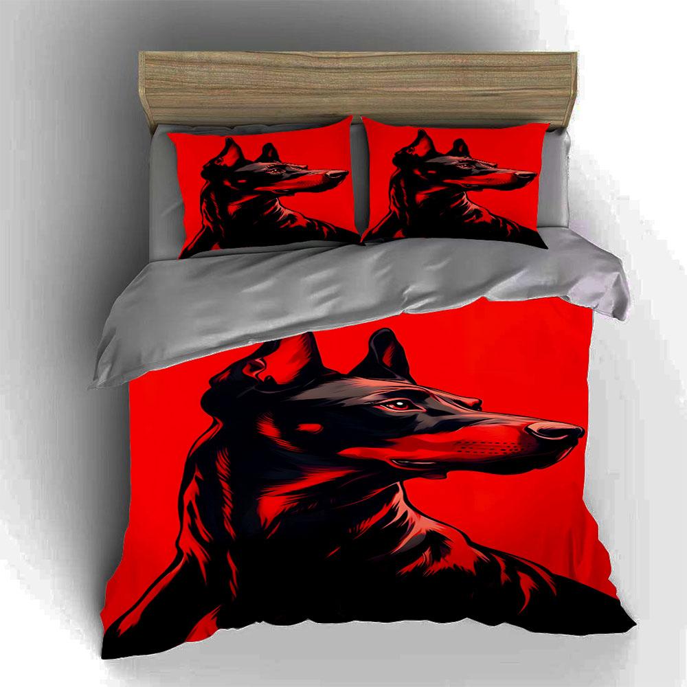 Red Doberman Illustration Bedding Duvet cover sets Duvet covers Pillowcases gifts (1 * Duvet Cover 2 * Pillowcases, without duvet insert)