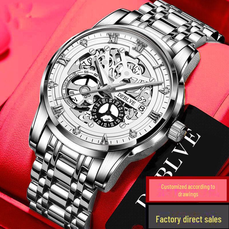 Новые мужские модные светящиеся механические часы с прочным ремешком