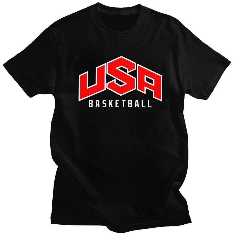 Male USA Basketball T Shirts Round Neck Pure Cotton Short Sleeve TShirt Casual Loose Fit Streetwear Clothes