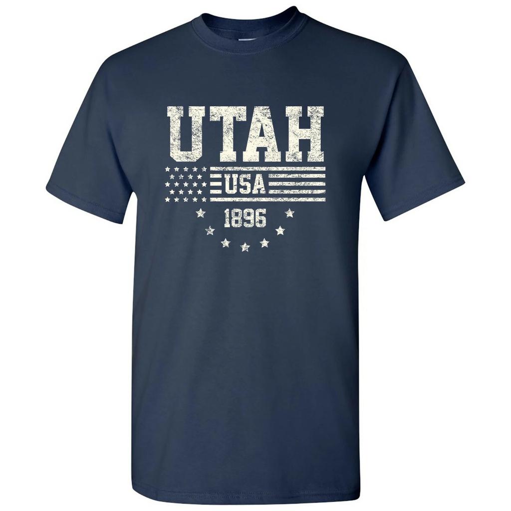 USA Flag Statehood Utah 1896 - America Founding State Pride T Shirt - Navy