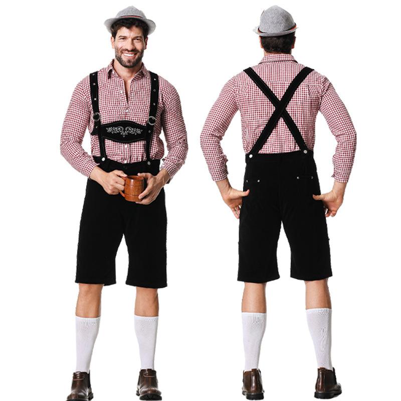 Halloween Traditional Costume Plaid Shirt Suspender Suit Adult Party Suit