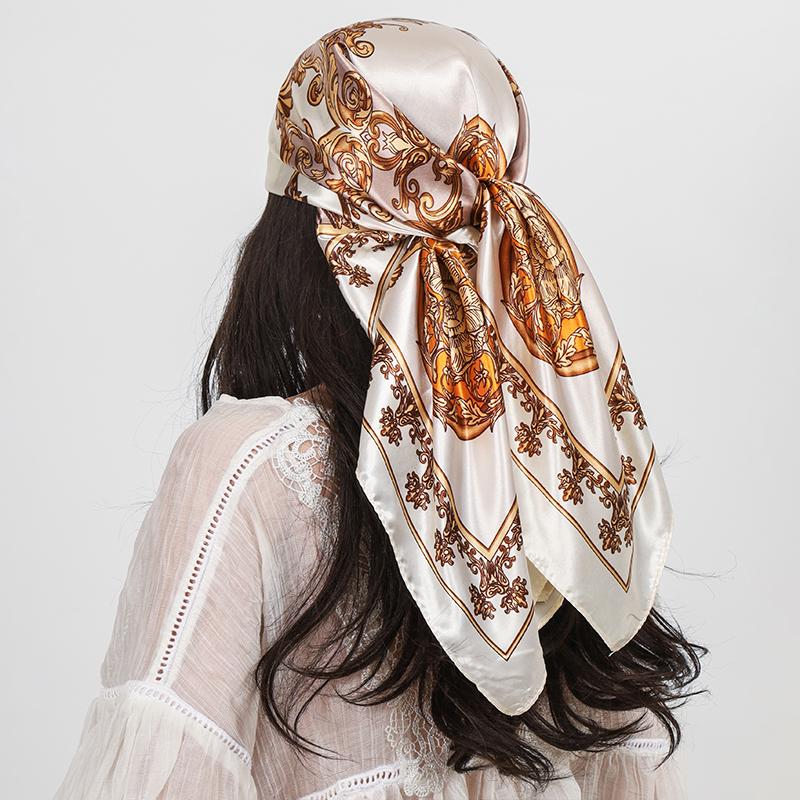 Роскошный Квадратный Шелковый Шарф Женский Платок 90*90 См Принт "Кешью" Косынка Женский Головной Платок Фуляр Сатиновая Бандана Хиджаб Шарфы