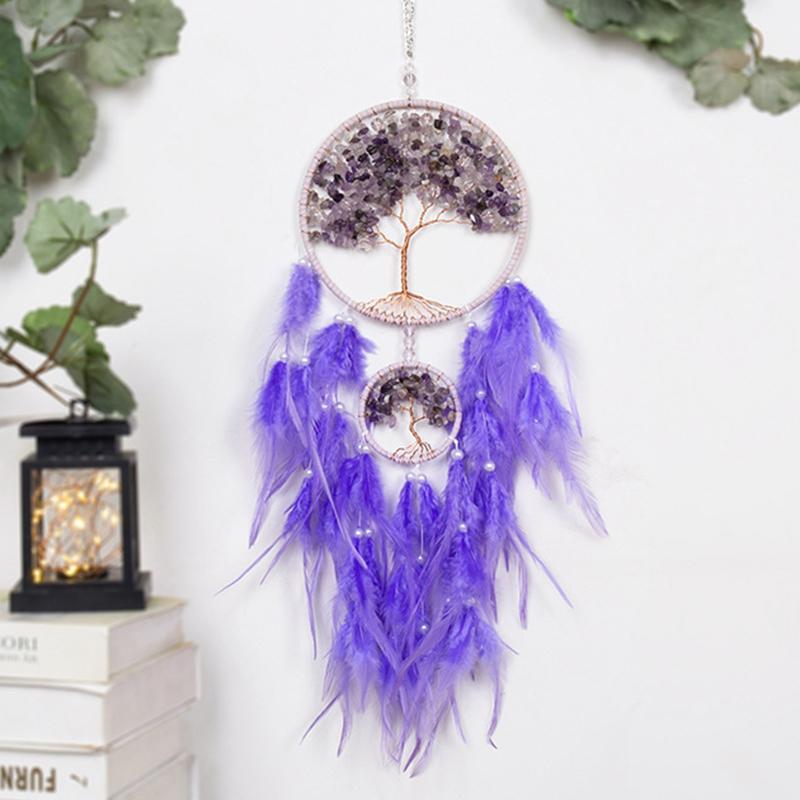 Tree Of Life Dream Catcher Handmade Pink Gravel Wall Hangings Feather Craft Home Decor Wind Chimes Dreamcatchers Room Decorate Quality