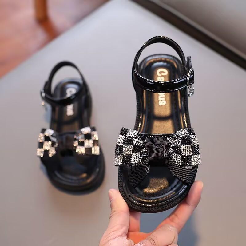 Children's Sandals Open Toe Pleated Solid Casual Girls' Square Toe 2024 Children's Fashion Wedding Party New Sandals