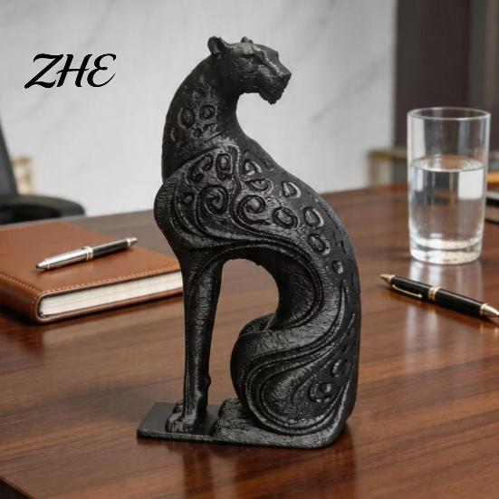 Creative Living Room Table Crafts 3D Printed Hollow Leopard Figurine, Modern Abstract Cheetah Sculpture Stylish Entrance for Desk Shelf, Minimalist